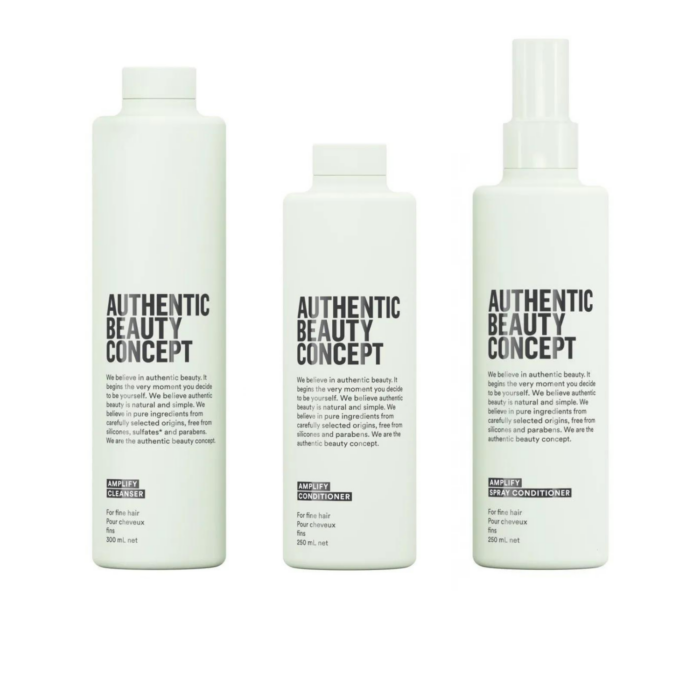 Authentic Beauty Concept Zestaw Amplify Szampon, odżywka, odżywka w sprayu